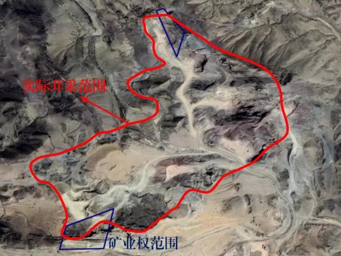 2021年5月的衛(wèi)星遙感影像顯示，白土崗子石料廠礦業(yè)權(quán)面積僅16.65畝，越界開采達207畝，超出12.4倍