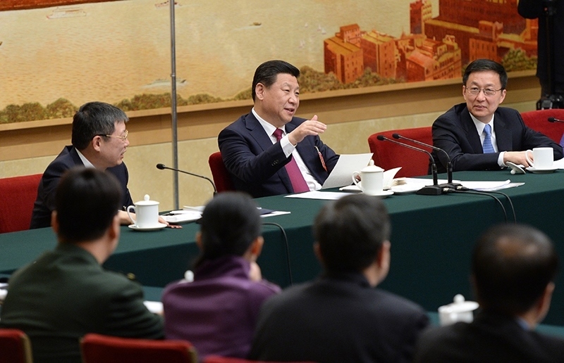 2014年3月習(xí)近平總書(shū)記參加十二屆全國(guó)人大二次會(huì)議上海代表團(tuán)的審議。