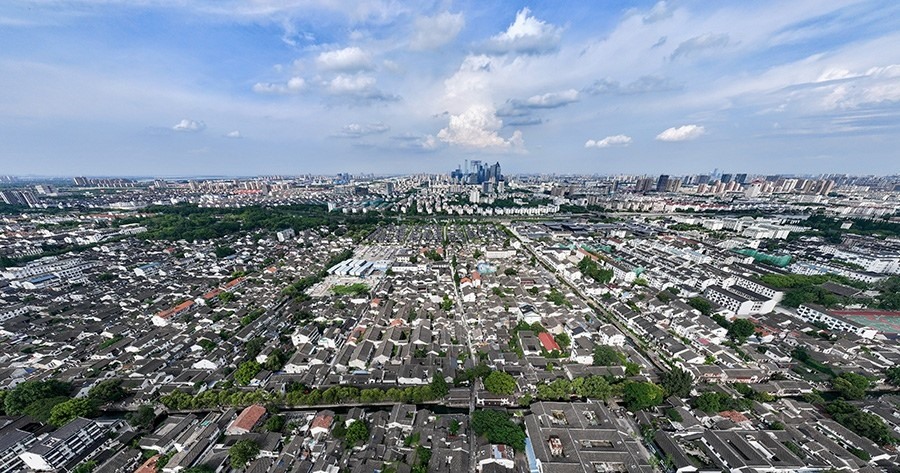 2023年7月3日拍攝的蘇州平江歷史文化街區(qū)（無人機(jī)照片）。新華社記者 李博 攝