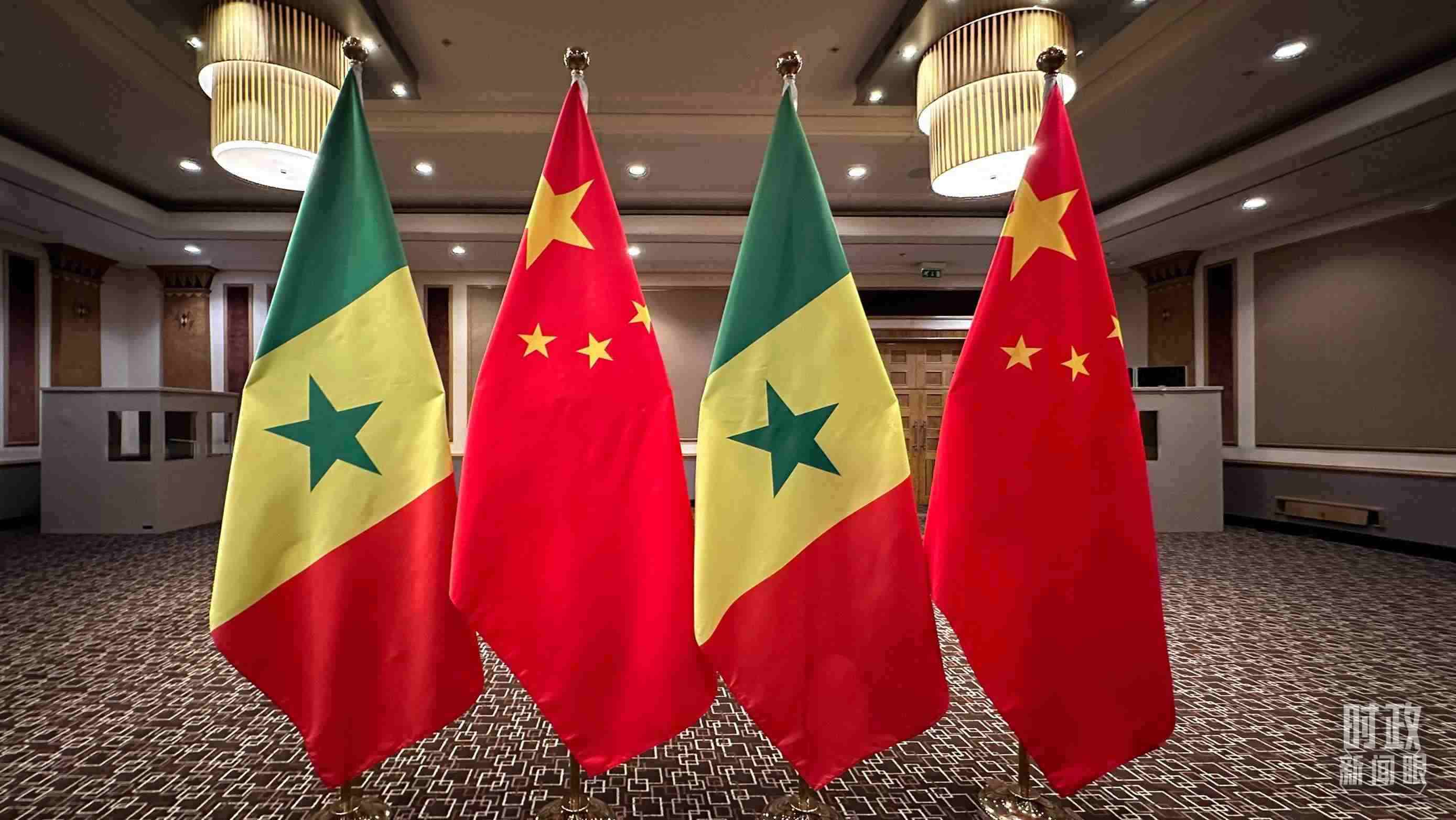 △會見現(xiàn)場的中塞兩國國旗。（總臺央視記者盧心雨拍攝）