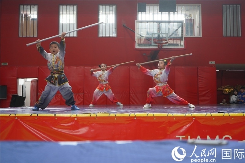圖為開幕式現(xiàn)場兒童武術(shù)表演。人民網(wǎng)記者 許放攝