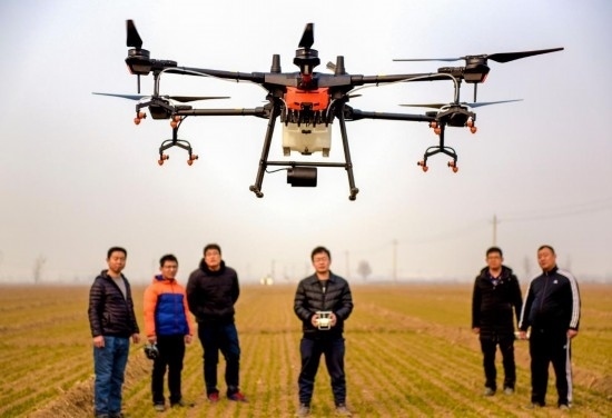 2019年2月25日，無人機(jī)教員（右三）在河北省衡水市冀州區(qū)徐莊鄉(xiāng)北榆林村為村民做植保無人機(jī)飛行操作技能培訓(xùn)。新華社記者 李曉果 攝