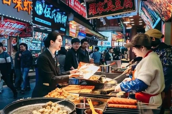 當(dāng)?shù)劂y行工作人員向個(gè)體經(jīng)營(yíng)者介紹金融服務(wù)。受訪者供圖