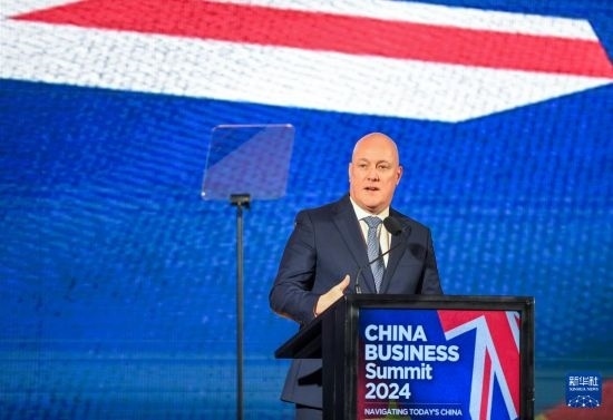 5月20日，新西蘭總理拉克森在奧克蘭出席新西蘭中國(guó)商業(yè)峰會(huì)并講話。新華社記者 郭磊 攝