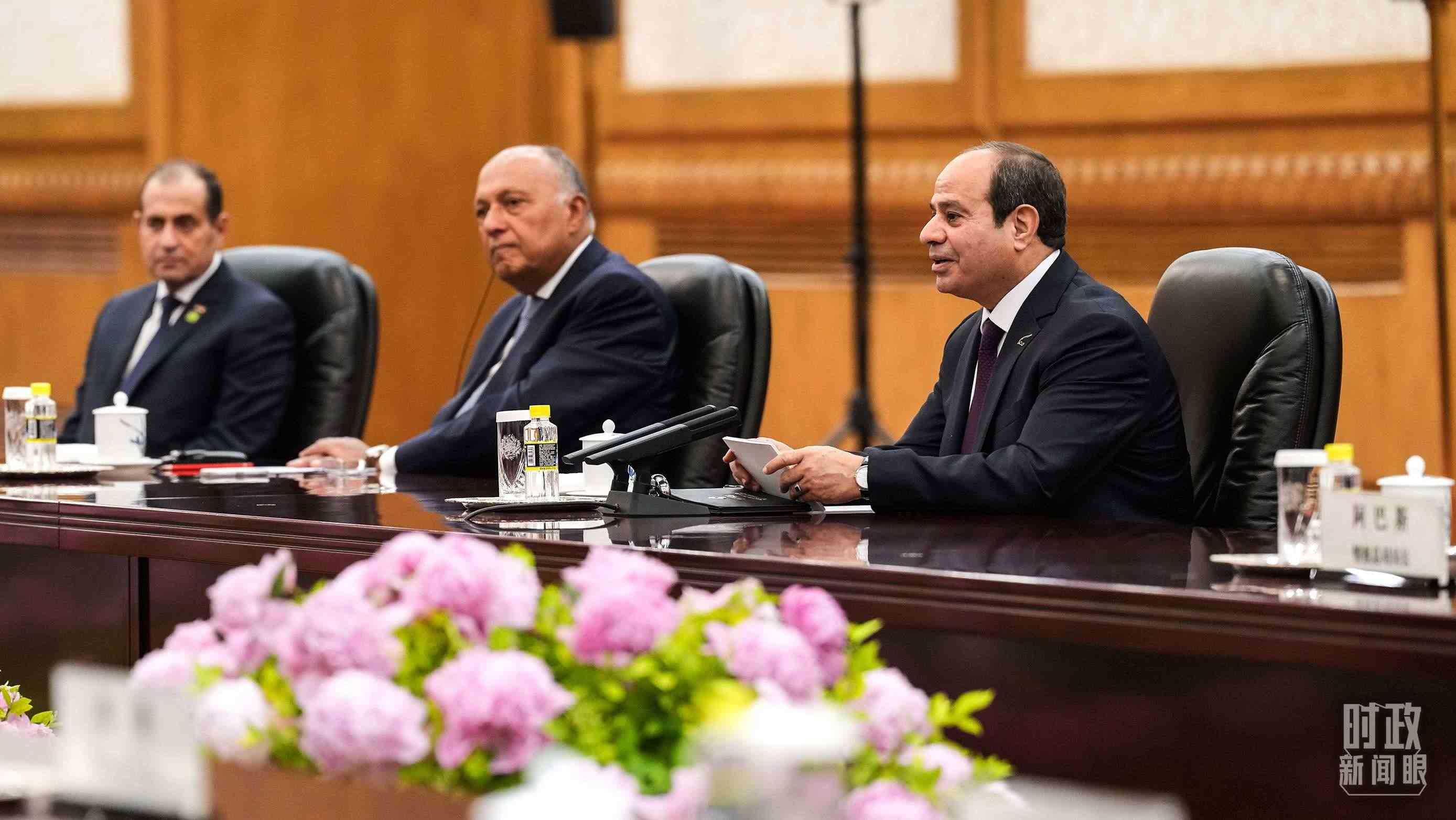 △會(huì)談中的塞西總統(tǒng)。（總臺(tái)國(guó)廣記者李晉拍攝）