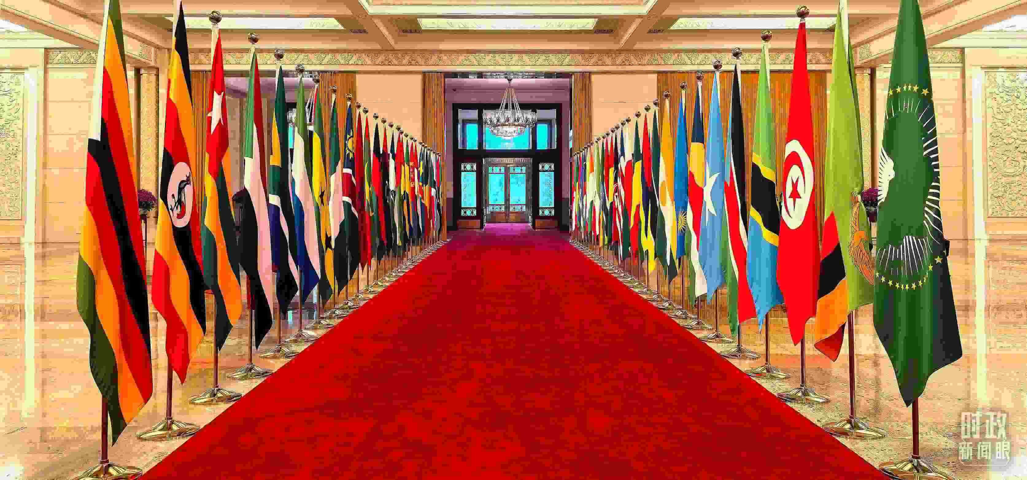 人民大會(huì)堂擺放的旗陣。（總臺(tái)央視記者馬超拍攝）