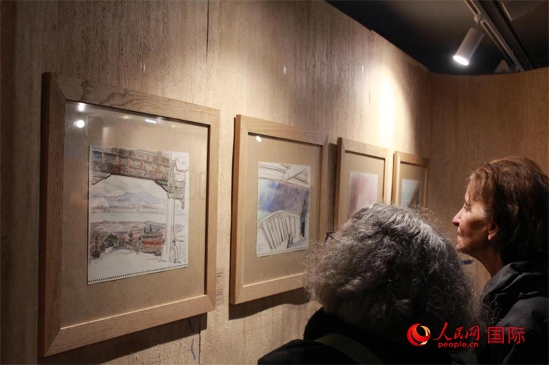 法國觀眾在欣賞展品。人民網(wǎng)記者 尚凱元攝