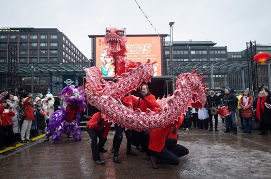 舞龍、舞獅表演。中國駐芬蘭大使館供圖
