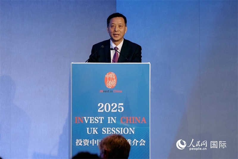 中國(guó)駐英國(guó)大使館經(jīng)濟(jì)商務(wù)公使余本林發(fā)表致辭。楊浩鵬攝
